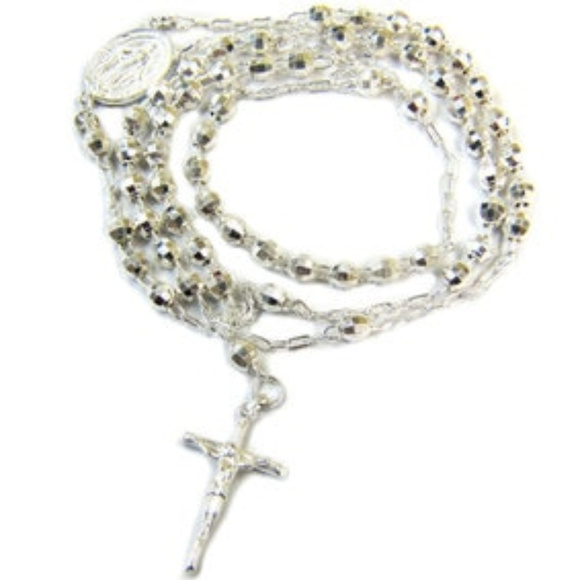NWT Sterling Silver White Rosary Beaded Necklace